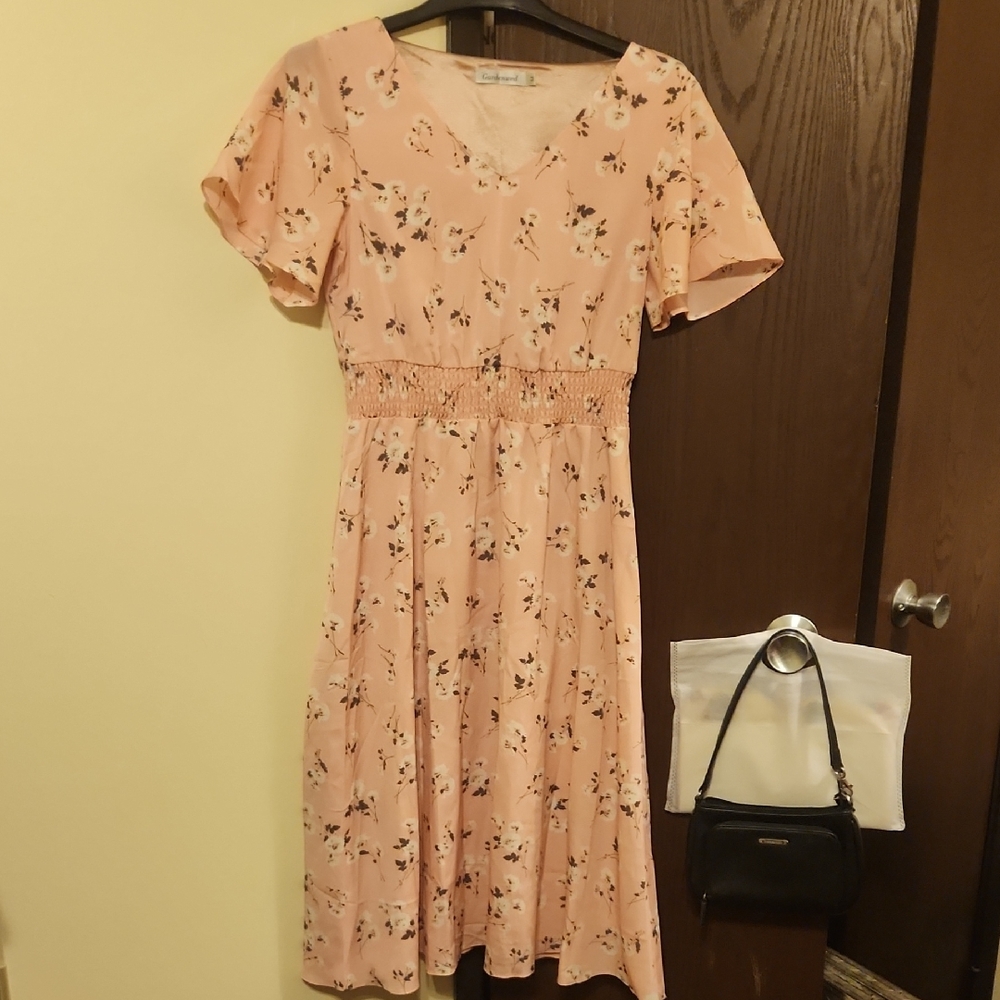 Pink Flutter Sleeve V-Neck Midi Dress for Wedding Guest